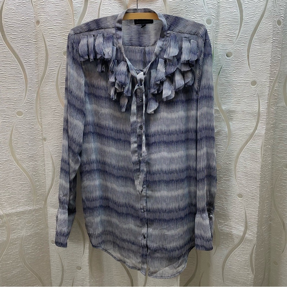 Banana Republic‎ XL TG Striped Ruffle Tie Neck Long Sleeve Blouse Shirt Top